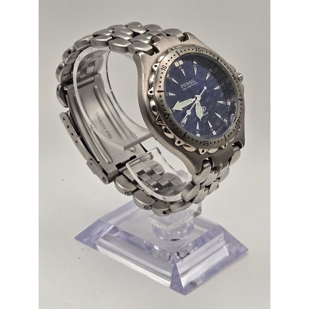 Fossil Blue Mens Watch Stainless Steel Diver Quartz 100M Water Resistant - Picture 3 of 9